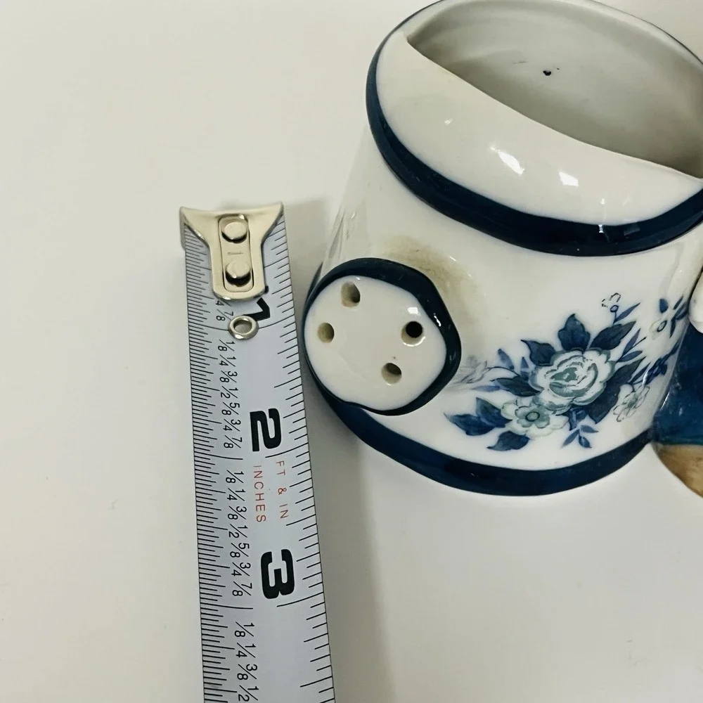 Vintage Boy In Blue Hat & Suspenders w/ Watering Can Miniature Planter Vase